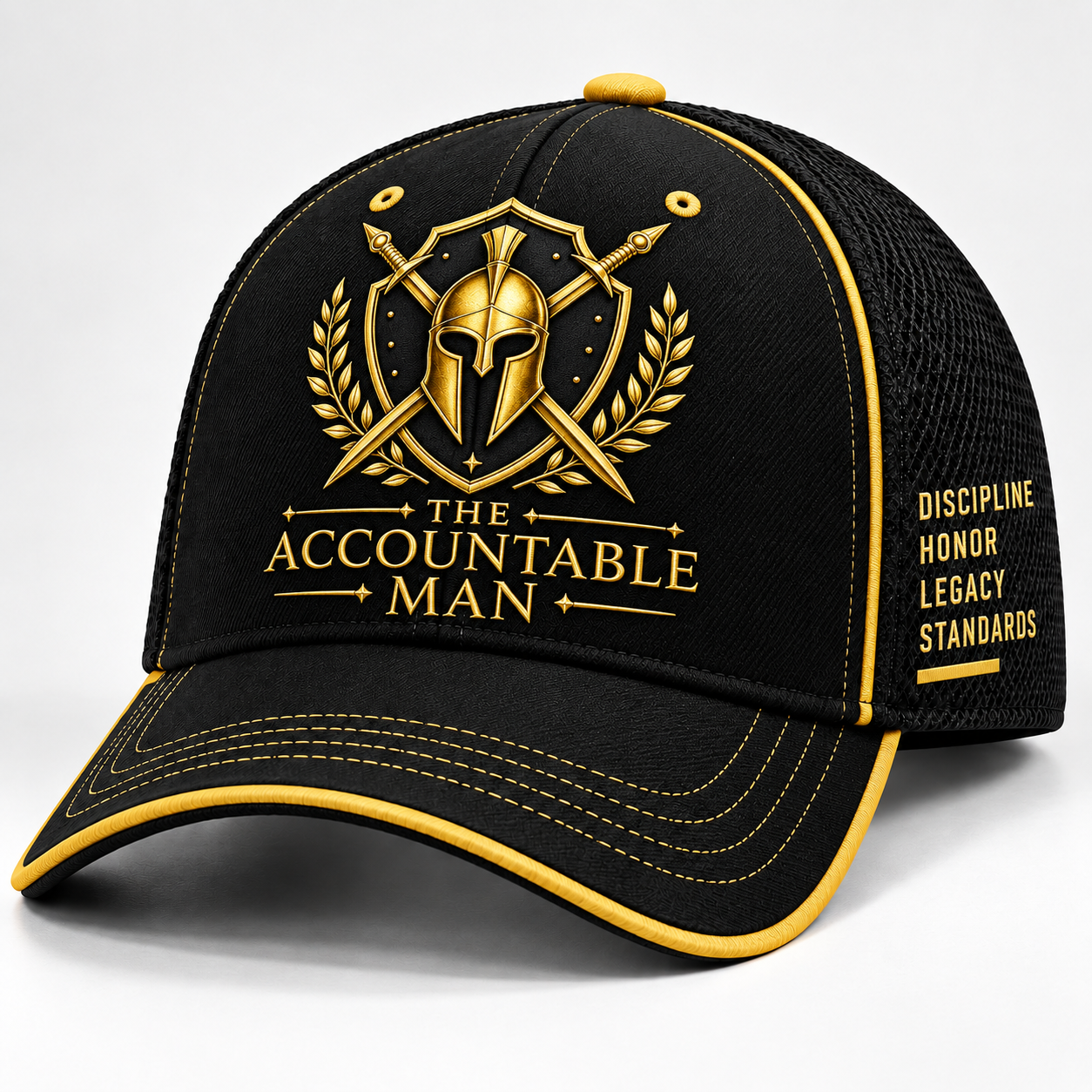 The Accountable Man baseball cap — black with gold emblem