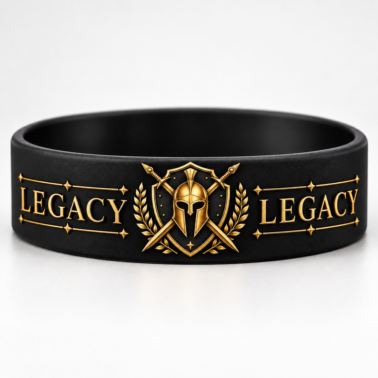 TAM Legacy bracelet — black silicone with gold warrior crest